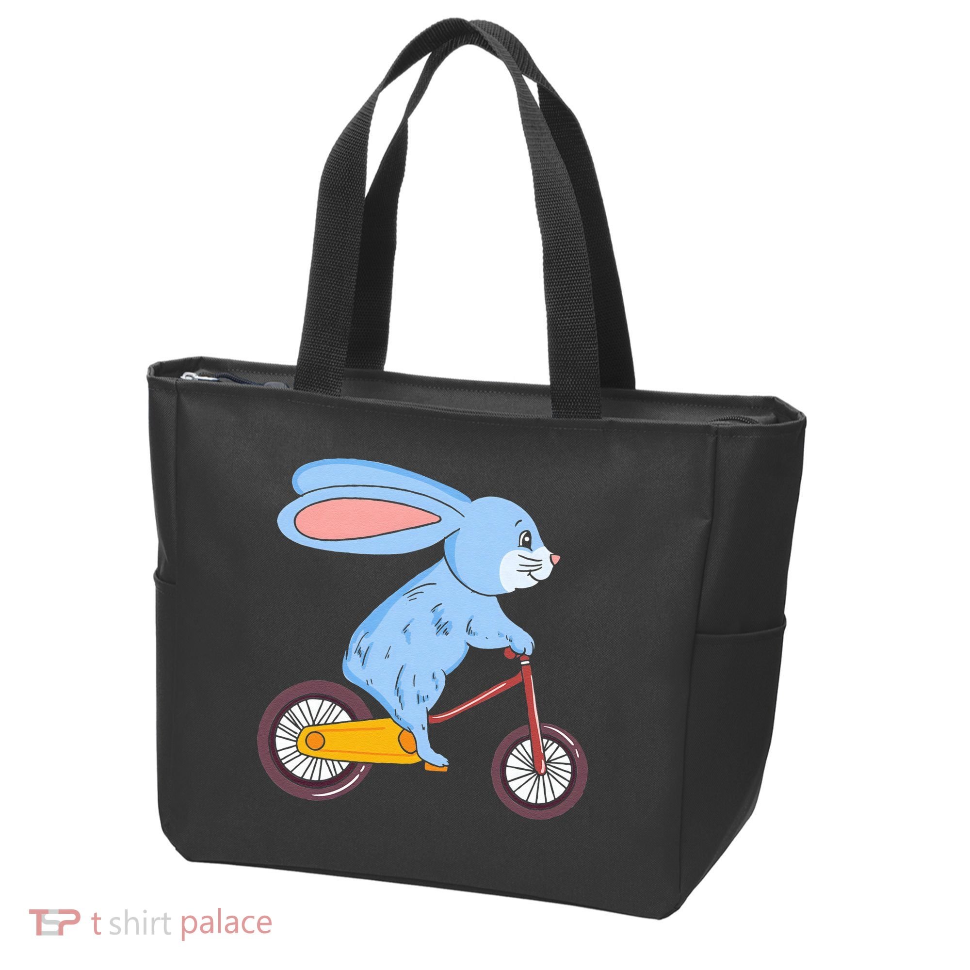 Funny Rabbit On Bicycle Mountain Biking Cycling Cyclist Tote Bag