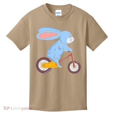 Funny Rabbit On Bicycle Mountain Biking Cycling Cyclist Kids T-Shirt