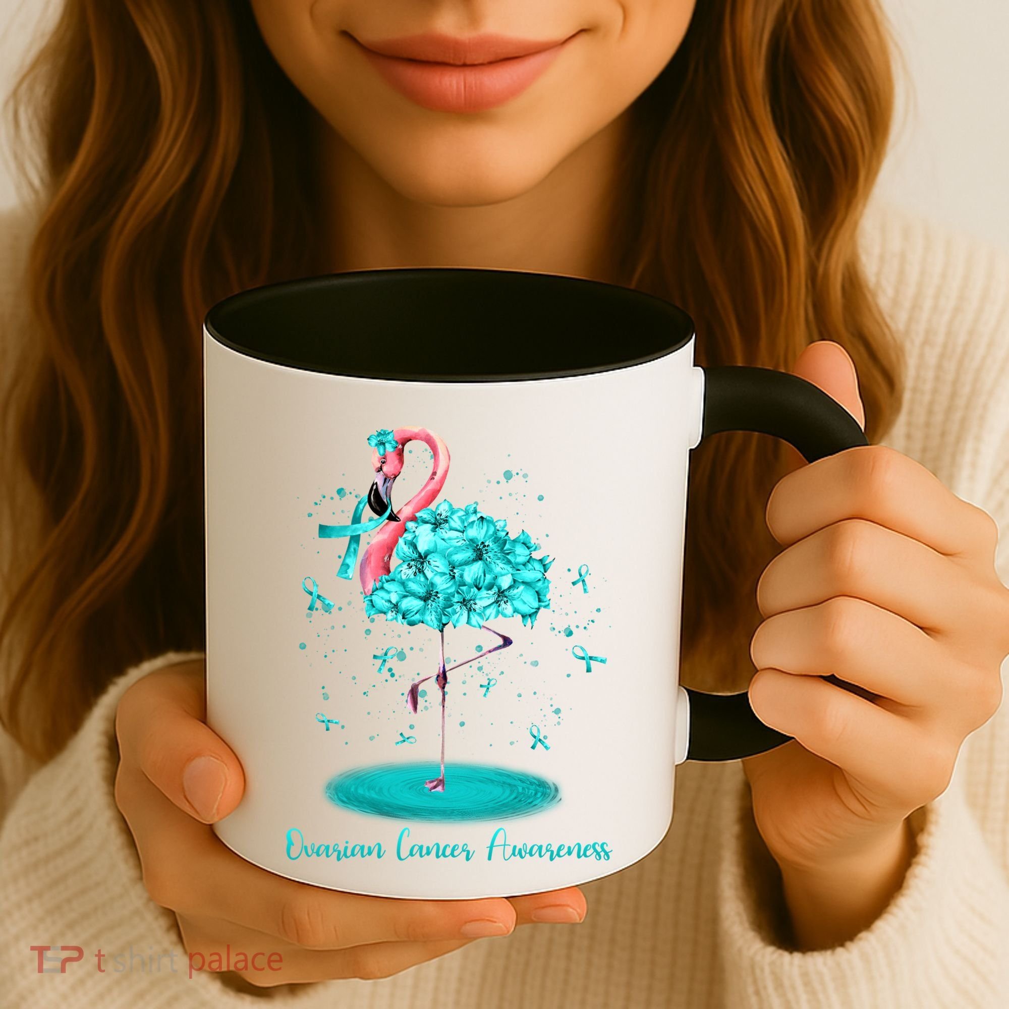 Flamingo Ribbon Ovarian Cancer Awareness Coffee Mug