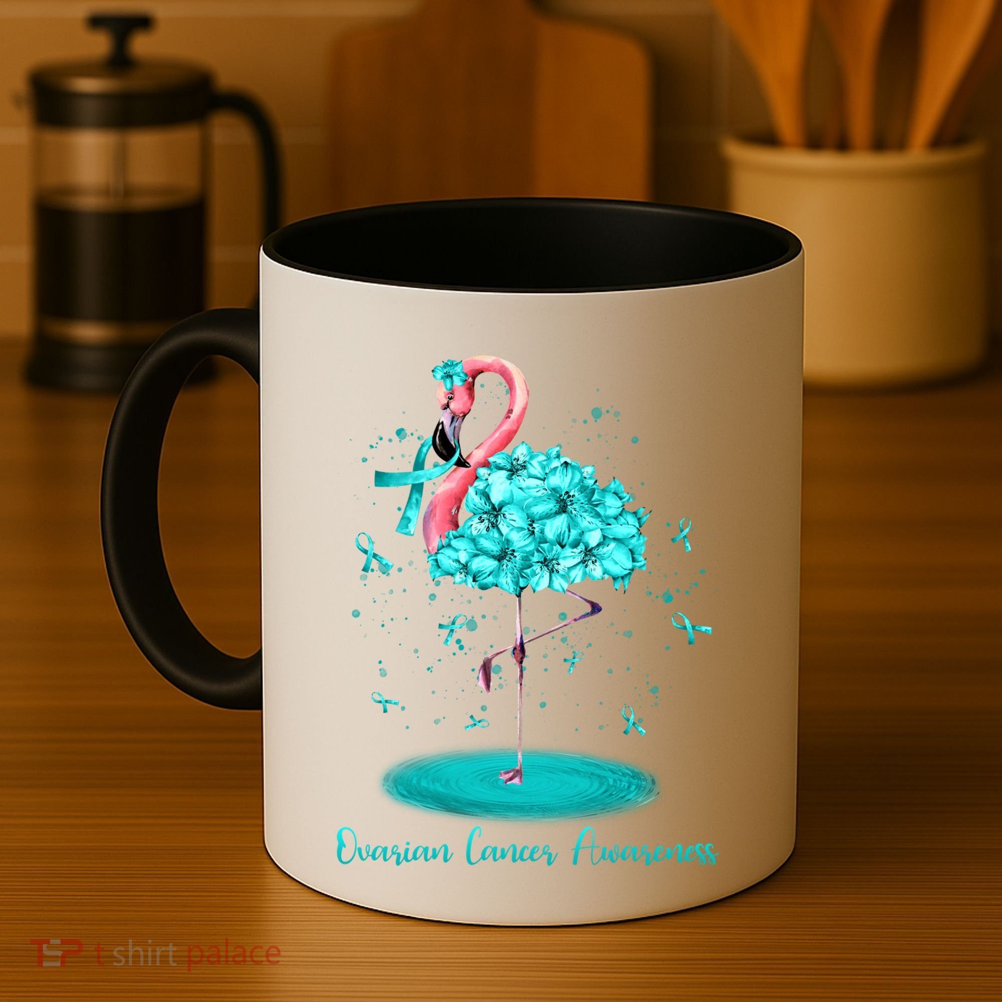 Flamingo Ribbon Ovarian Cancer Awareness Coffee Mug