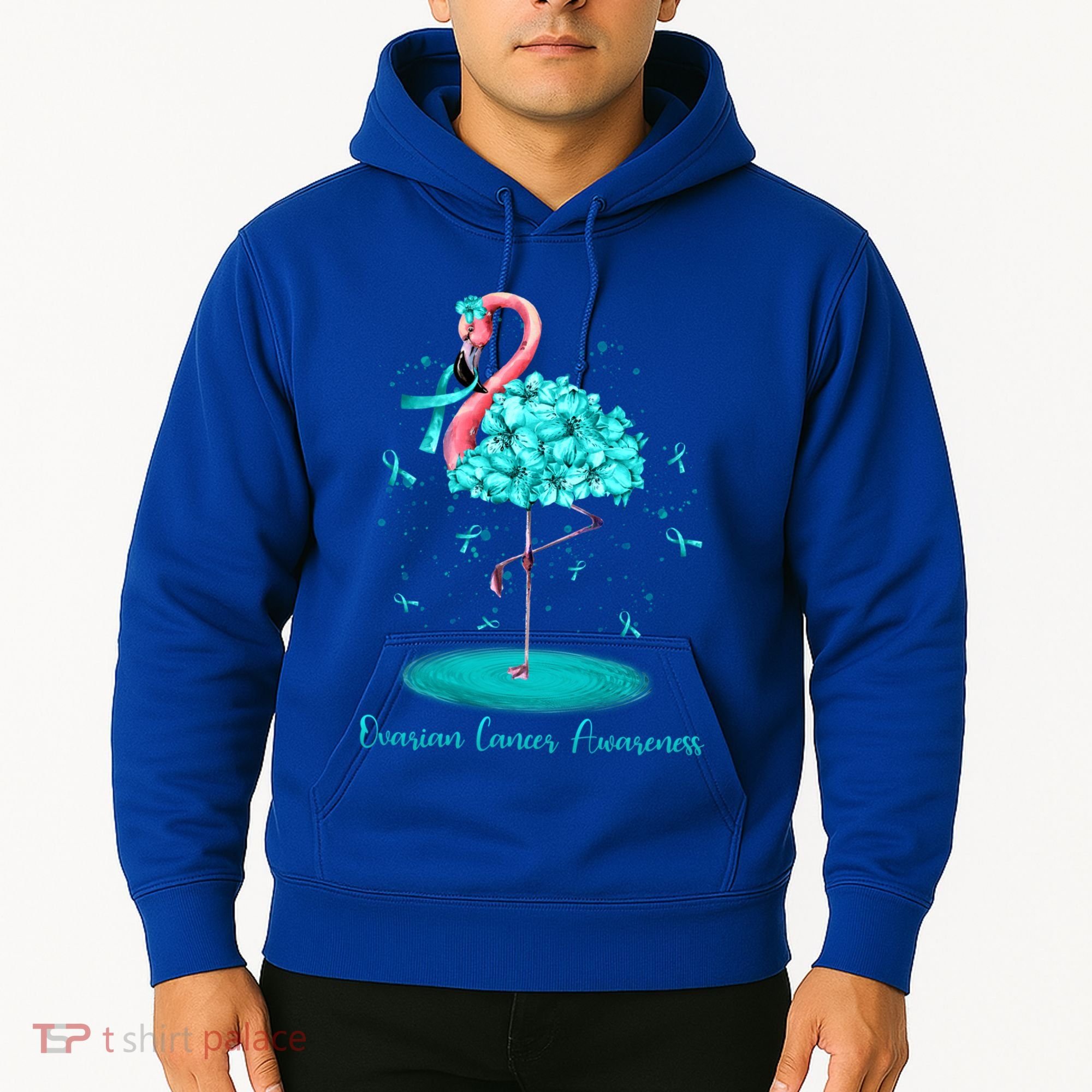 Flamingo Ribbon Ovarian Cancer Awareness Hoodie