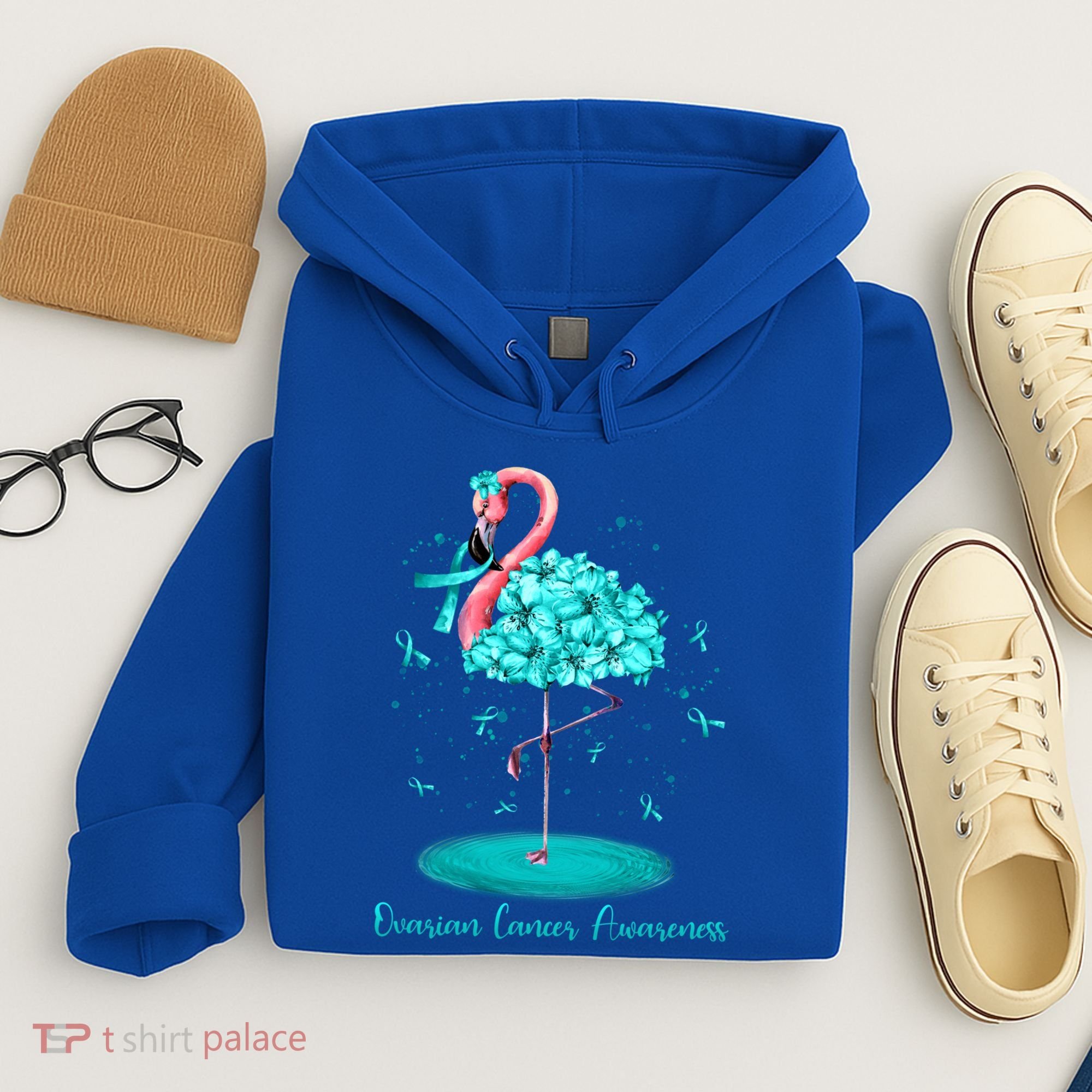 Flamingo Ribbon Ovarian Cancer Awareness Hoodie