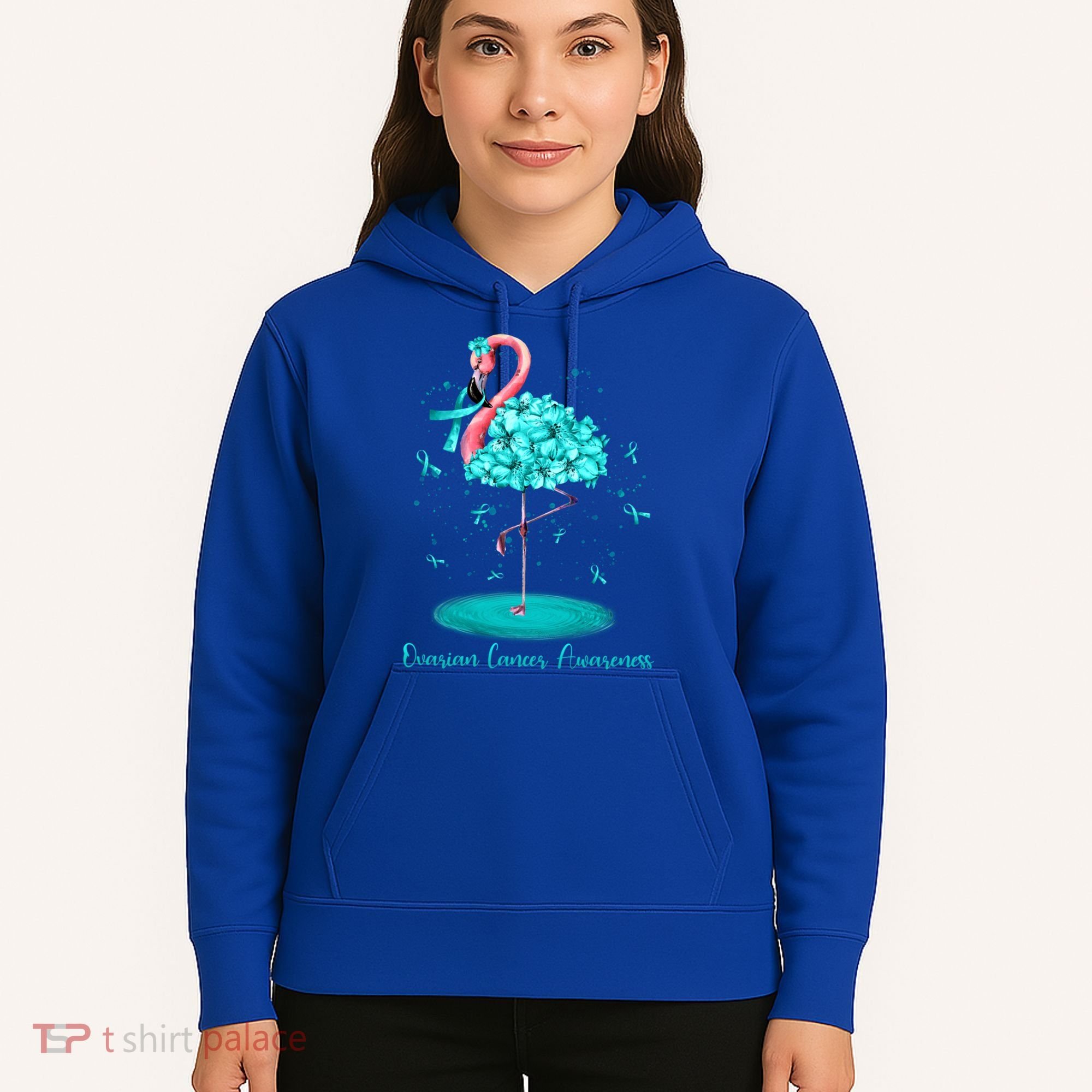 Flamingo Ribbon Ovarian Cancer Awareness Hoodie