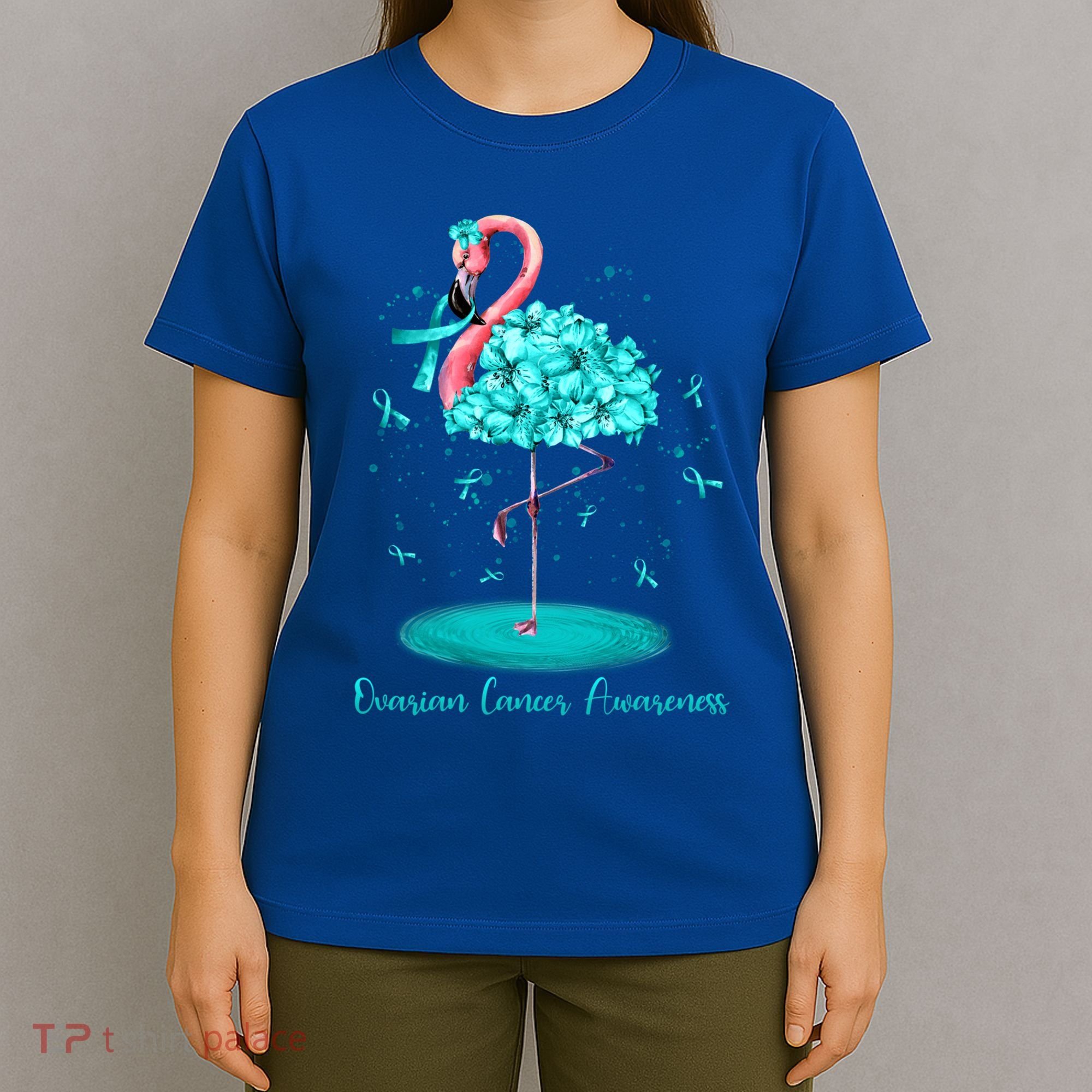 Flamingo Ribbon Ovarian Cancer Awareness T-Shirt