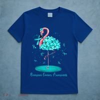 Flamingo Ribbon Ovarian Cancer Awareness T-Shirt thumb 5