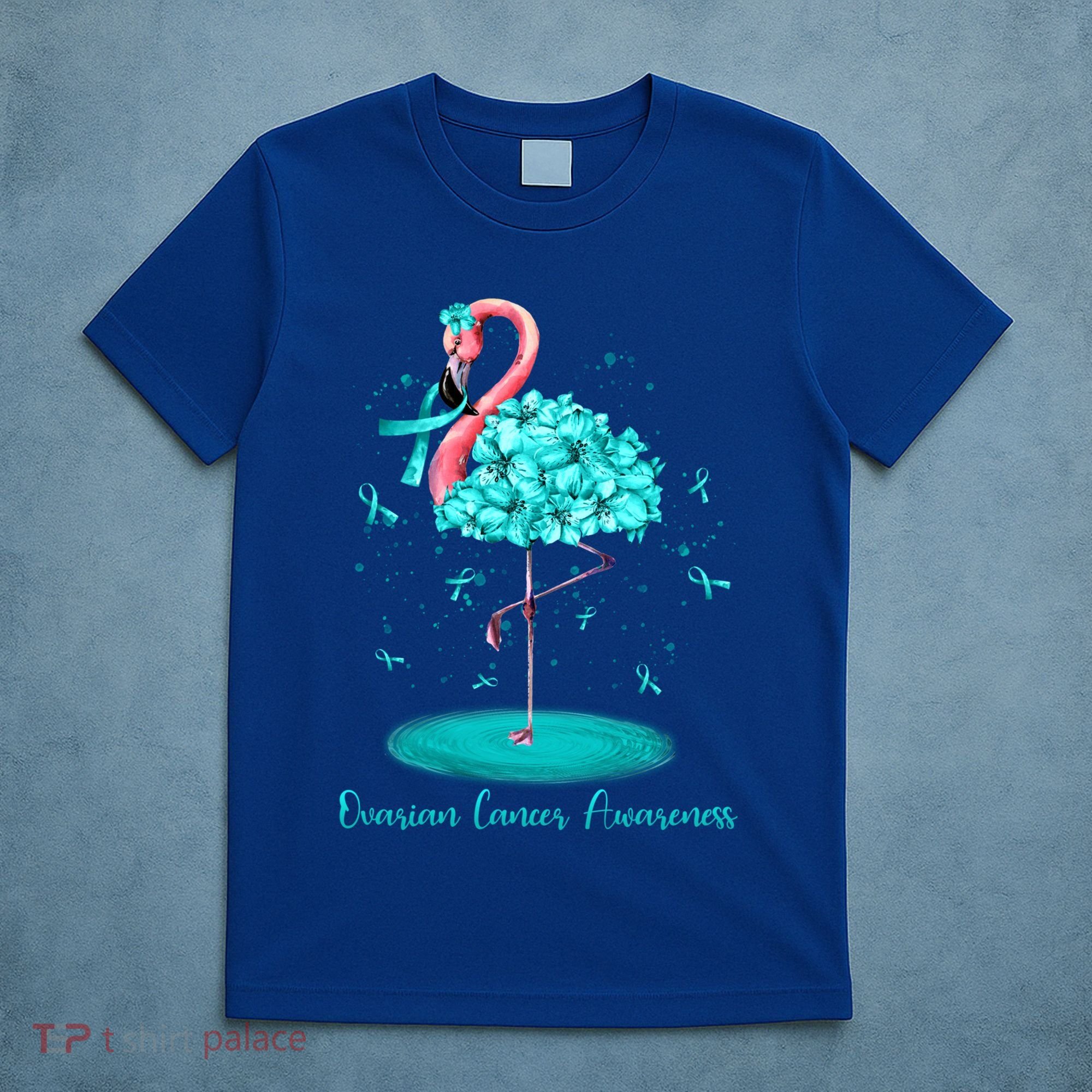 Flamingo Ribbon Ovarian Cancer Awareness T-Shirt