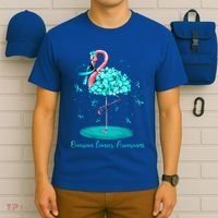 Flamingo Ribbon Ovarian Cancer Awareness T-Shirt thumb 6
