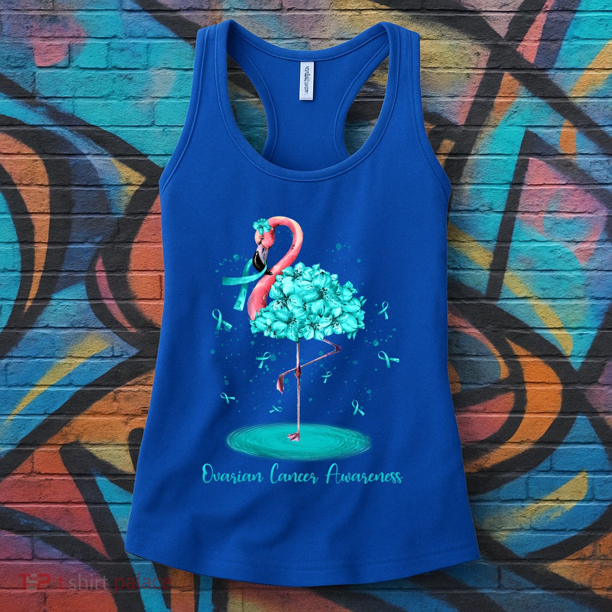 Flamingo Ribbon Ovarian Cancer Awareness Women's Tank Top