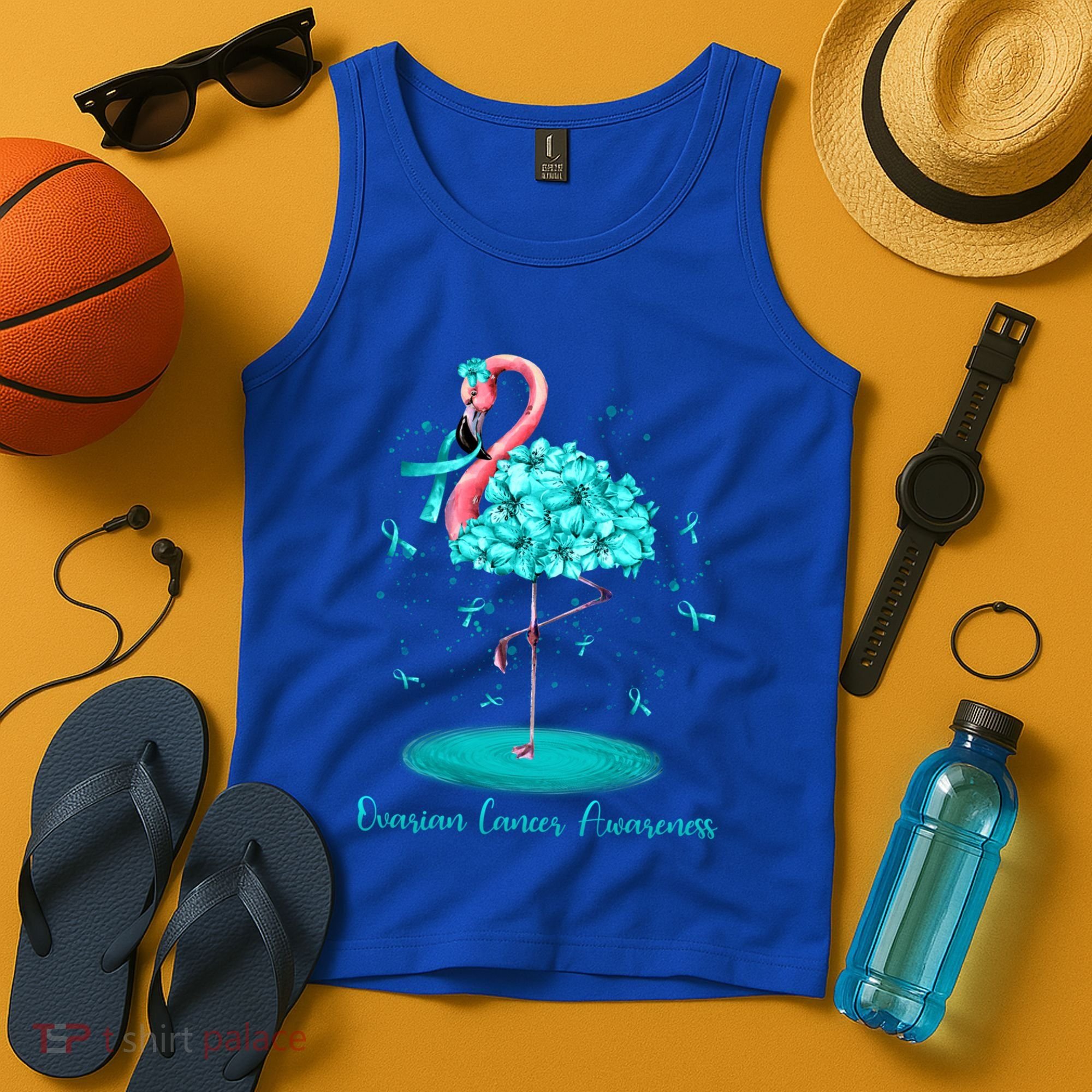 Flamingo Ribbon Ovarian Cancer Awareness Tank Top
