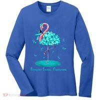 Flamingo Ribbon Ovarian Cancer Awareness Women's Long Sleeve Shirt thumb 0