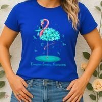 Flamingo Ribbon Ovarian Cancer Awareness Women's T-Shirt thumb 2