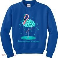 Flamingo Ribbon Ovarian Cancer Awareness Kids Sweatshirt thumb 0