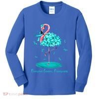 Flamingo Ribbon Ovarian Cancer Awareness Kids Long Sleeve Shirt thumb 0
