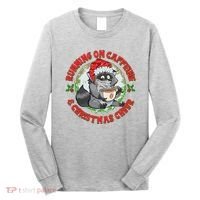 Funny Running On Caffeine And Christmas Cheer Coffee Raccoon Long Sleeve Shirt thumb 0