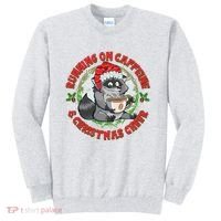 Funny Running On Caffeine And Christmas Cheer Coffee Raccoon Sweatshirt thumb 0