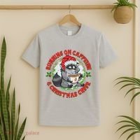 Funny Running On Caffeine And Christmas Cheer Coffee Raccoon T-Shirt thumb 2