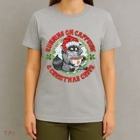 Funny Running On Caffeine And Christmas Cheer Coffee Raccoon T-Shirt thumb 4