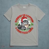 Funny Running On Caffeine And Christmas Cheer Coffee Raccoon T-Shirt thumb 5