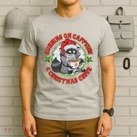 Funny Running On Caffeine And Christmas Cheer Coffee Raccoon T-Shirt thumb 6