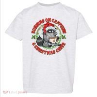 Funny Running On Caffeine And Christmas Cheer Coffee Raccoon Toddler T-Shirt thumb 0