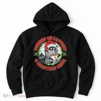 Funny Running On Caffeine And Christmas Cheer Coffee Raccoon Hoodie thumb 0