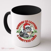 Funny Running On Caffeine And Christmas Cheer Coffee Raccoon Coffee Mug thumb 0