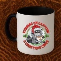 Funny Running On Caffeine And Christmas Cheer Coffee Raccoon Coffee Mug thumb 2