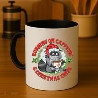 Funny Running On Caffeine And Christmas Cheer Coffee Raccoon Coffee Mug thumb 4