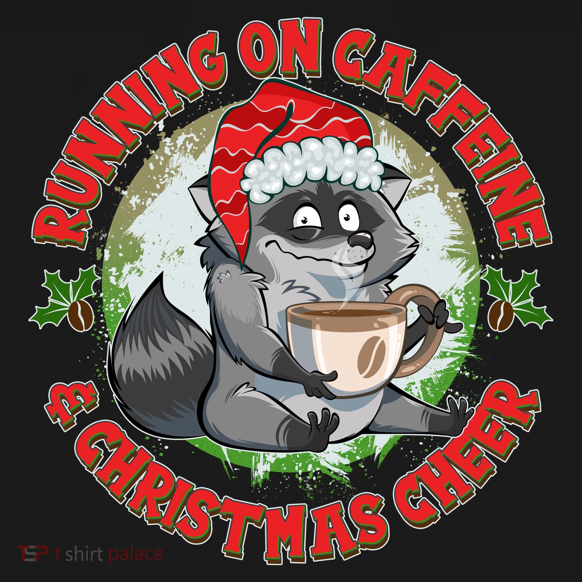 Funny Running On Caffeine And Christmas Cheer Coffee Raccoon Women's Hoodie