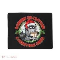 Funny Running On Caffeine And Christmas Cheer Coffee Raccoon Mousepad thumb 0