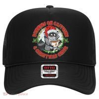 Funny Running On Caffeine And Christmas Cheer Coffee Raccoon Hat thumb 0