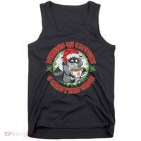 Funny Running On Caffeine And Christmas Cheer Coffee Raccoon Tank Top thumb 0