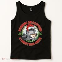 Funny Running On Caffeine And Christmas Cheer Coffee Raccoon Tank Top thumb 2