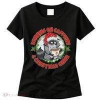Funny Running On Caffeine And Christmas Cheer Coffee Raccoon Women's T-Shirt thumb 0