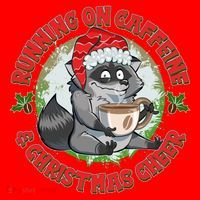 Funny Running On Caffeine And Christmas Cheer Coffee Raccoon Santa Hat thumb 1