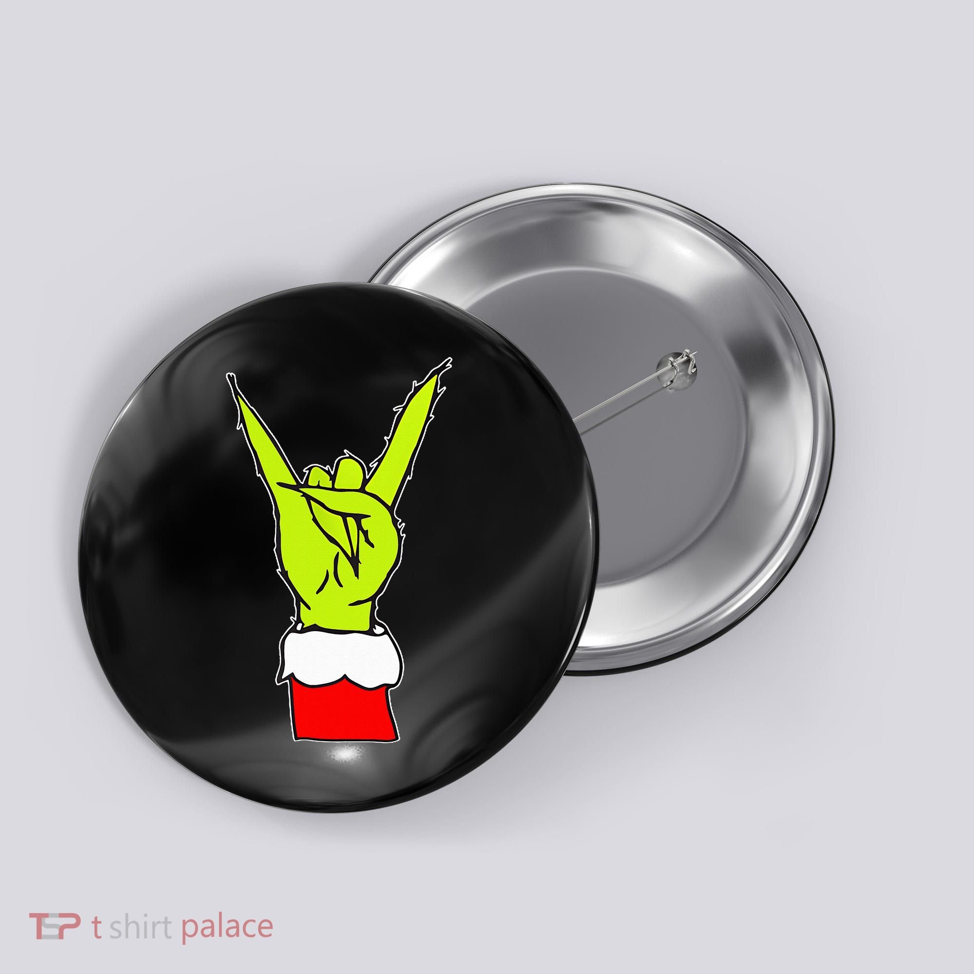 Funny Rock On Hand Christmas Rock & Roll Elf Xmas Button