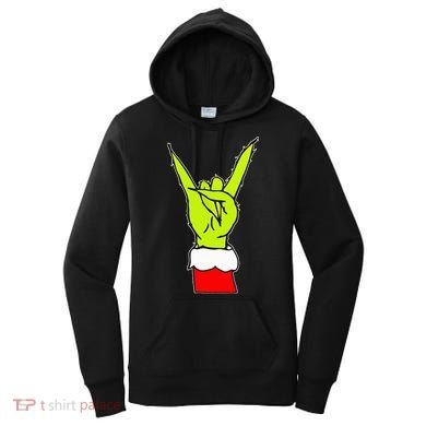 Funny Rock On Hand Christmas Rock & Roll Elf Xmas Women's Hoodie