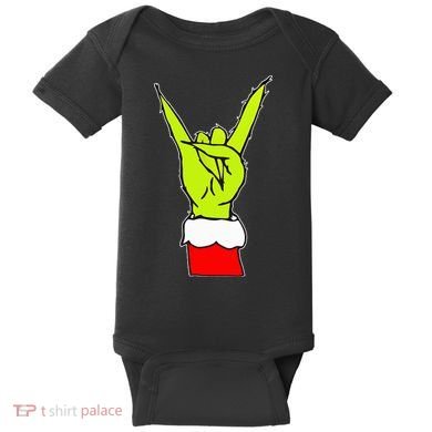 Funny Rock On Hand Christmas Rock & Roll Elf Xmas Baby Bodysuit