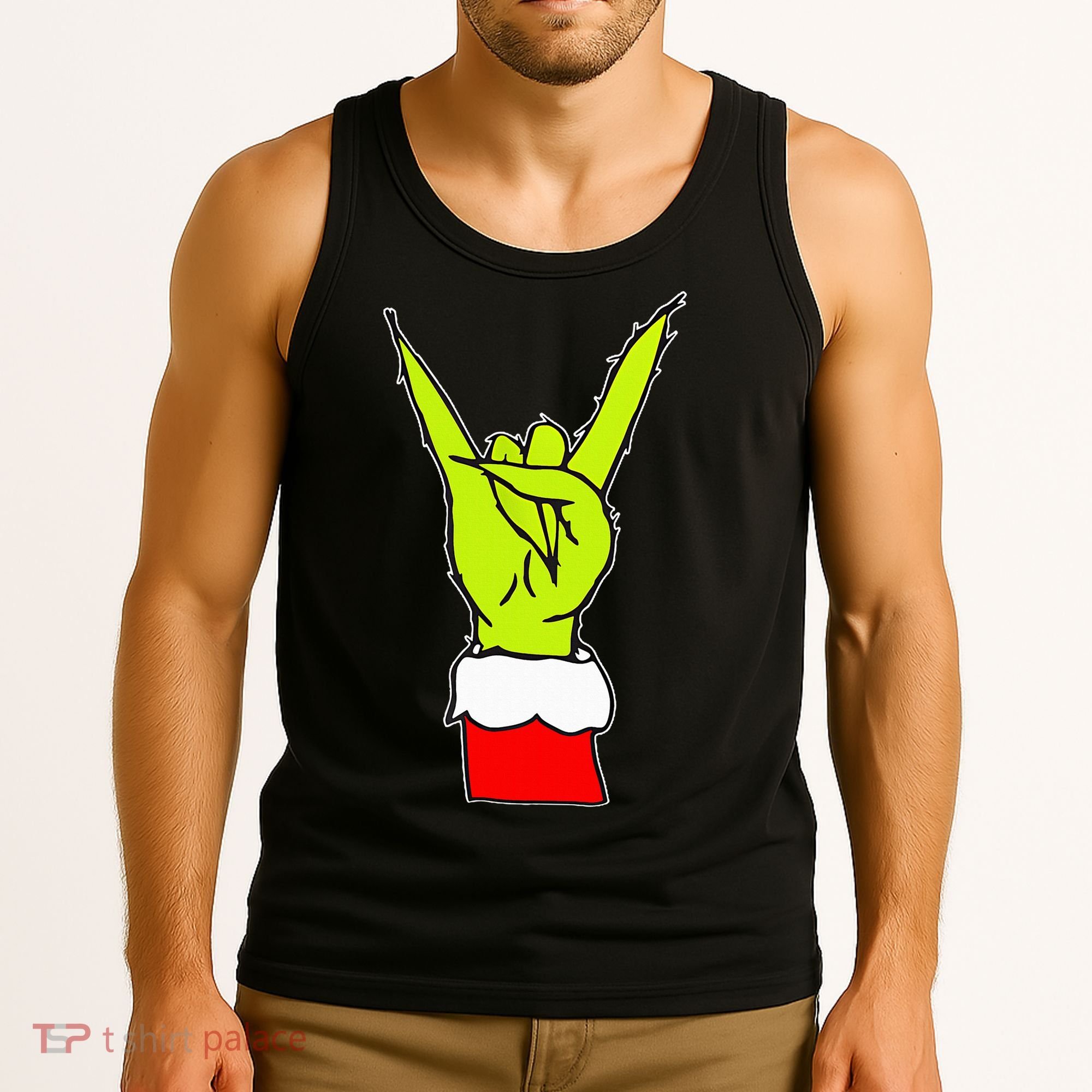 Funny Rock On Hand Christmas Rock & Roll Elf Xmas Tank Top