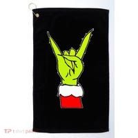 Funny Rock On Hand Christmas Rock & Roll Elf Xmas Golf Towel thumb 0