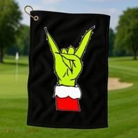 Funny Rock On Hand Christmas Rock & Roll Elf Xmas Golf Towel thumb 1