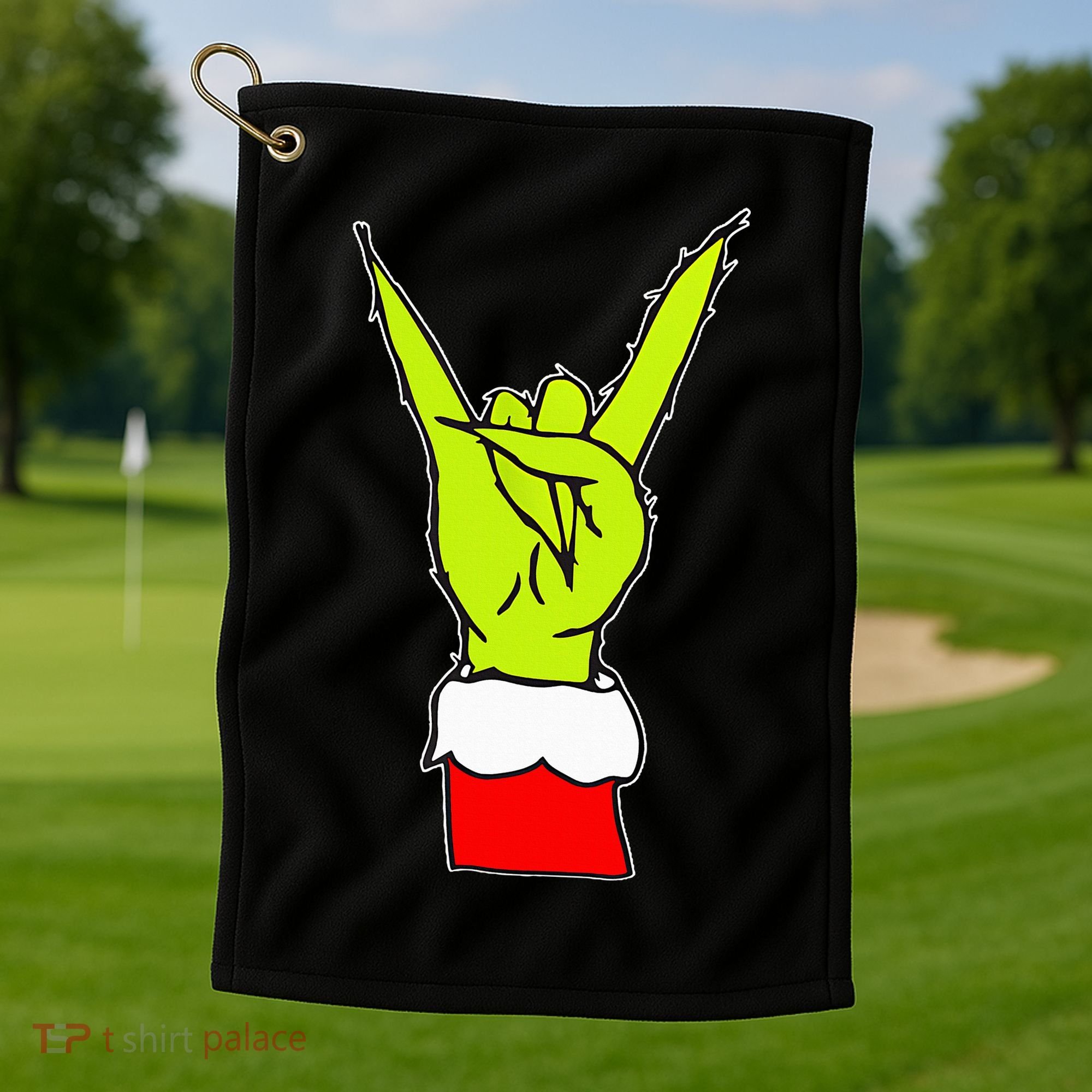 Funny Rock On Hand Christmas Rock & Roll Elf Xmas Golf Towel