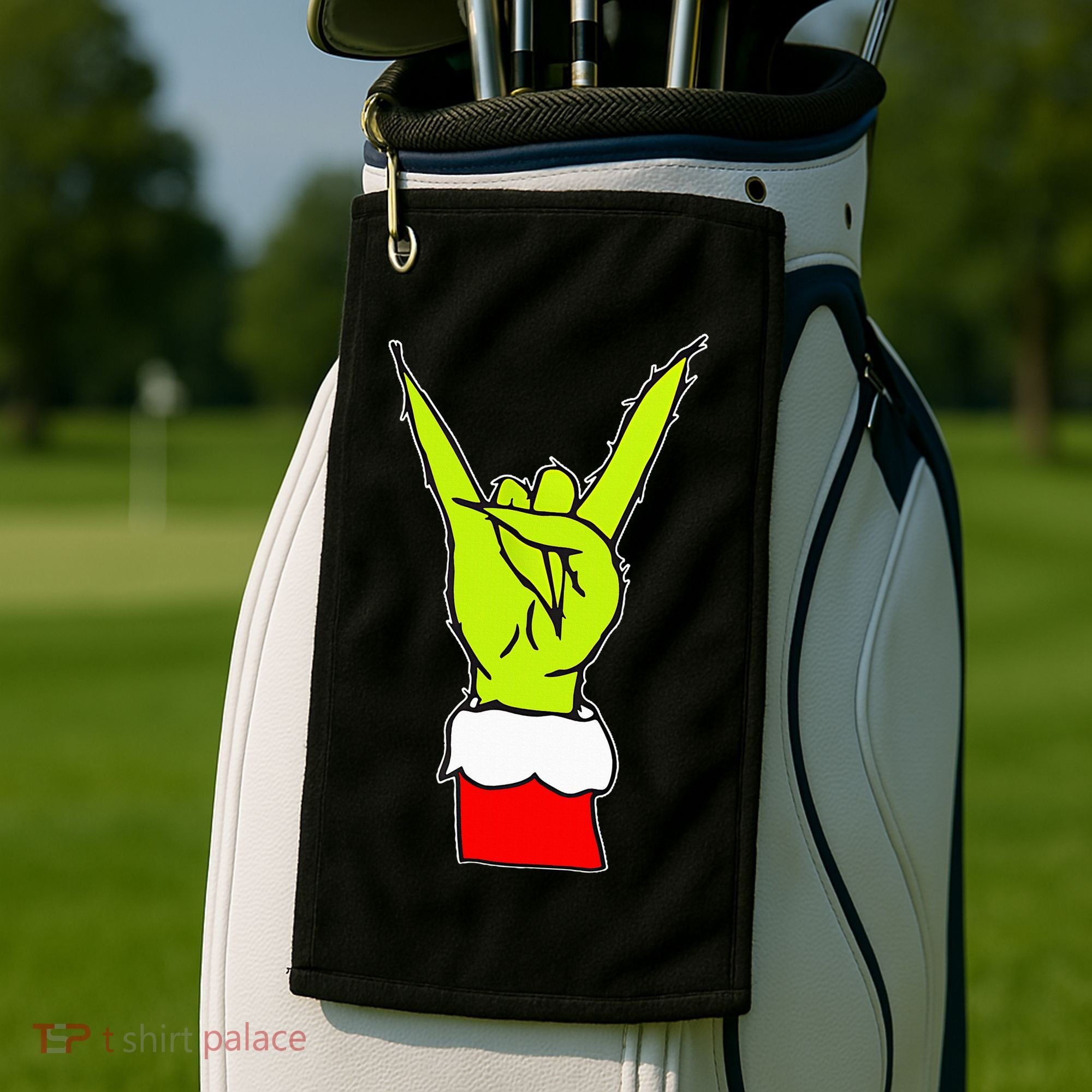 Funny Rock On Hand Christmas Rock & Roll Elf Xmas Golf Towel