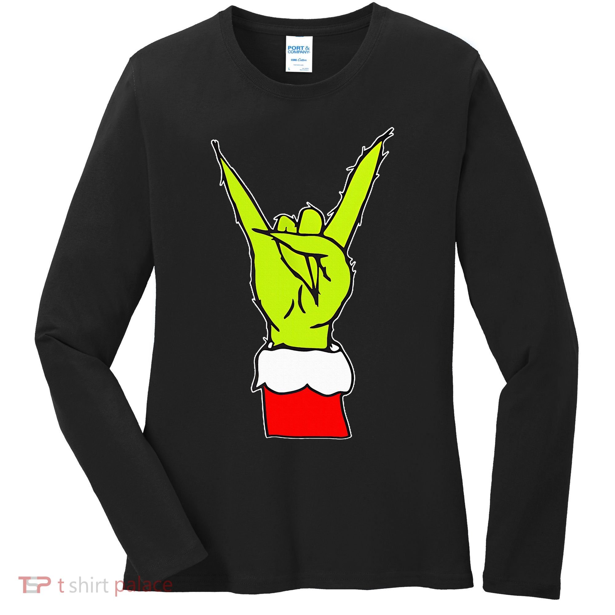 Funny Rock On Hand Christmas Rock & Roll Elf Xmas Women's Long Sleeve Shirt