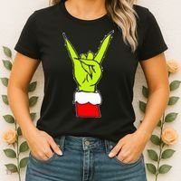Funny Rock On Hand Christmas Rock & Roll Elf Xmas Women's T-Shirt thumb 2
