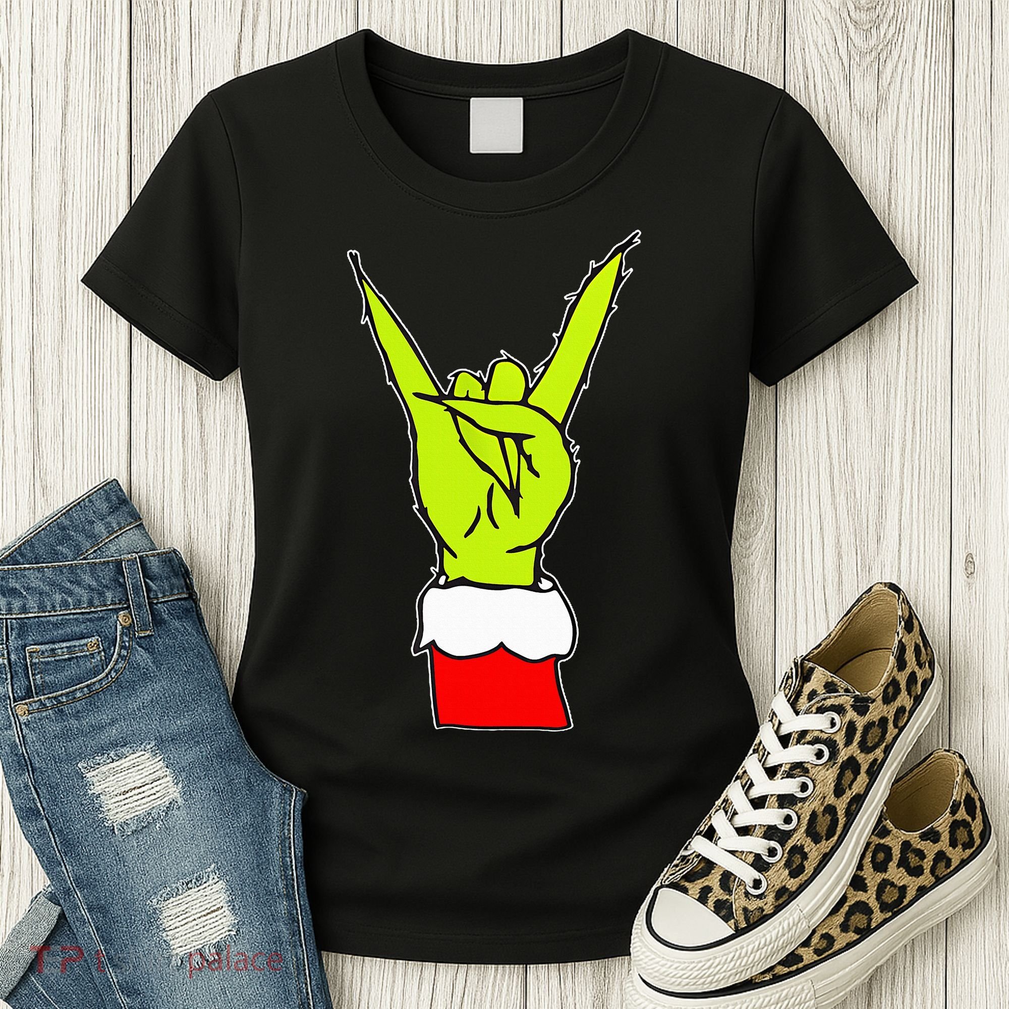 Funny Rock On Hand Christmas Rock & Roll Elf Xmas Women's T-Shirt
