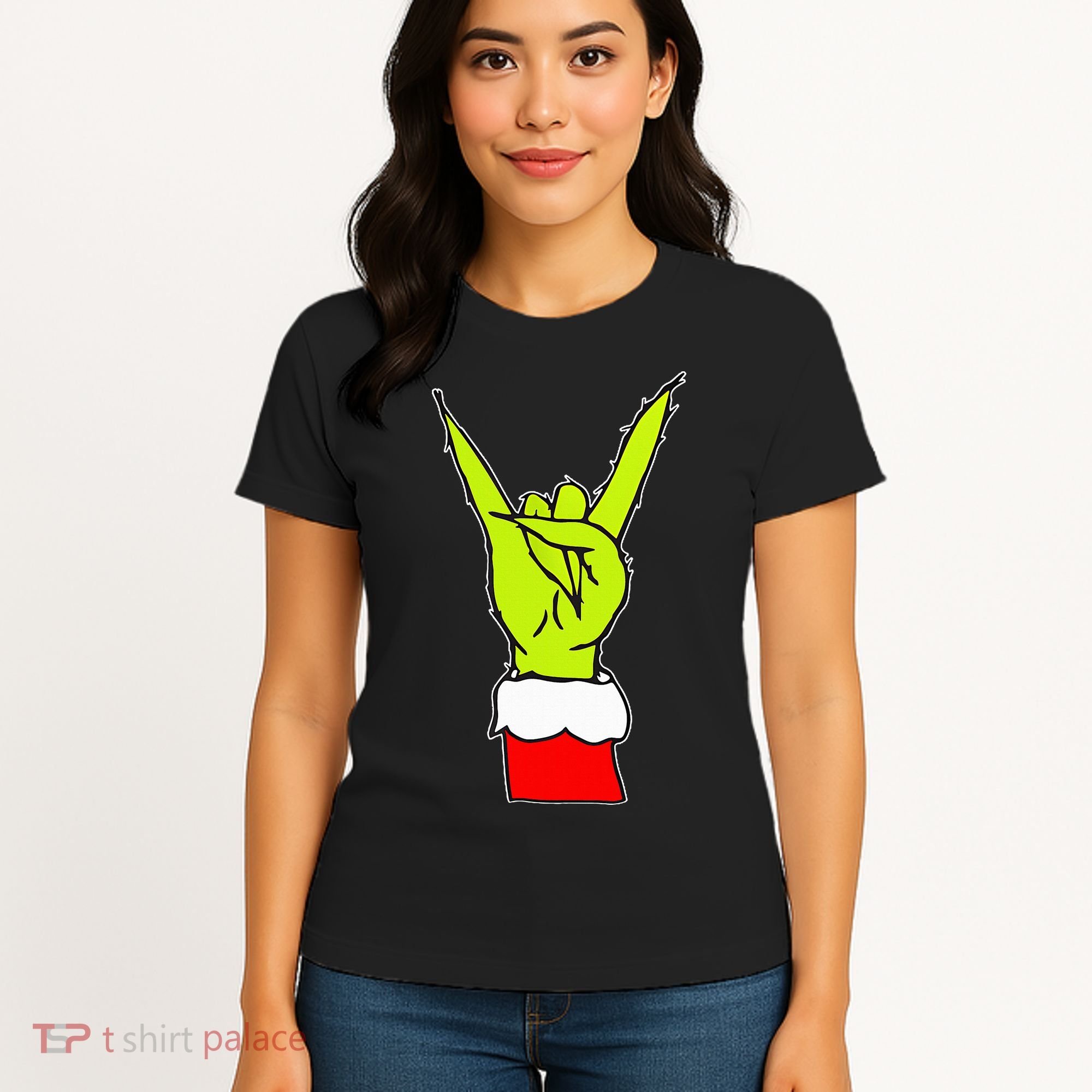 Funny Rock On Hand Christmas Rock & Roll Elf Xmas Women's T-Shirt