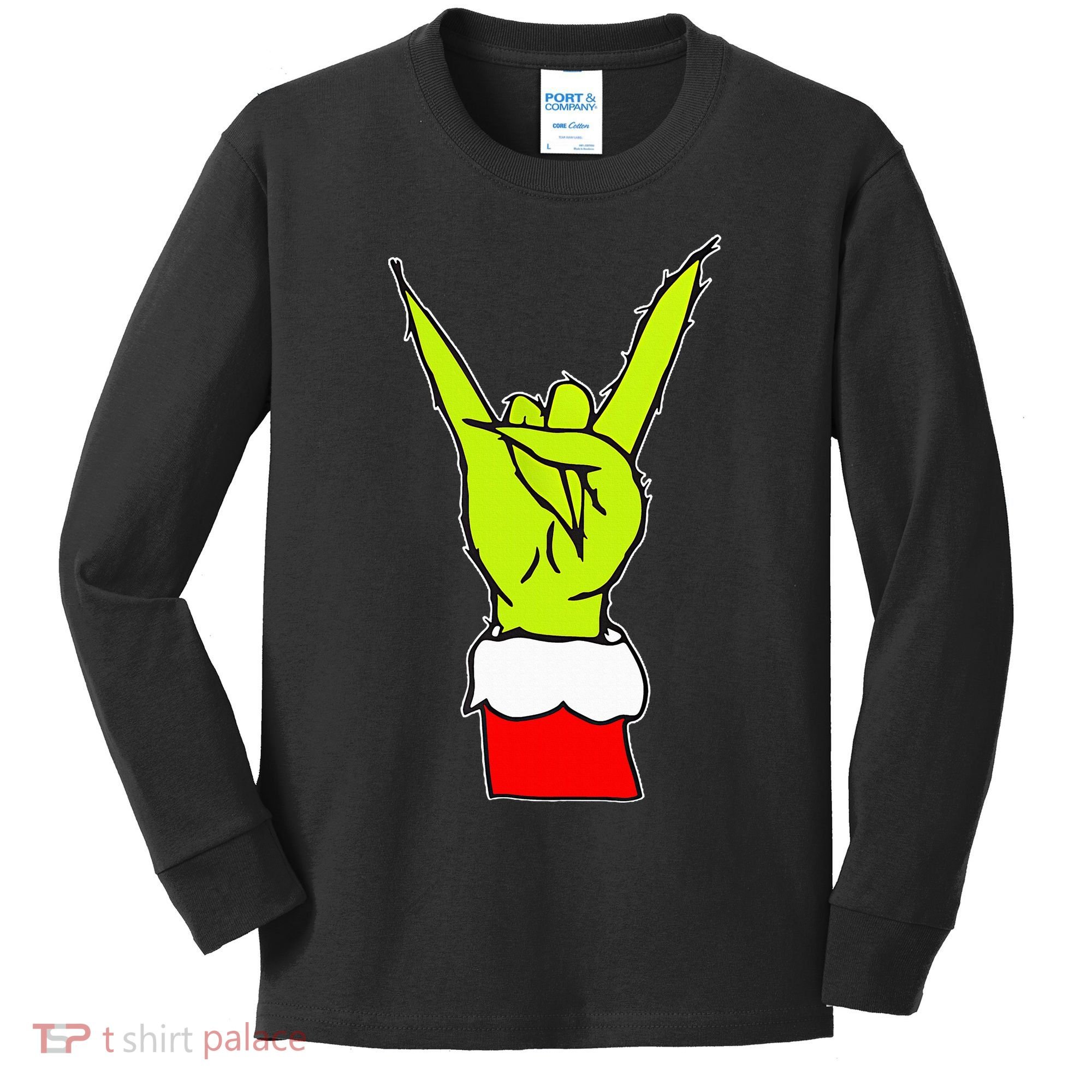 Funny Rock On Hand Christmas Rock & Roll Elf Xmas Kids Long Sleeve Shirt