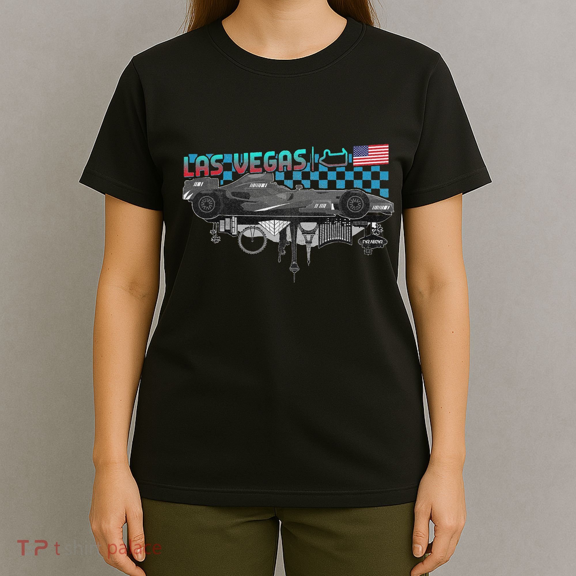 Formula Racing Open Wheel Car Las Vegas Circuit Usa Flag T-Shirt
