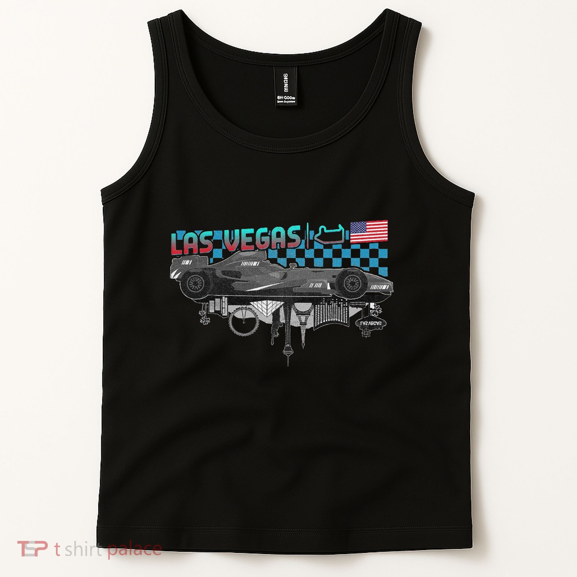 Formula Racing Open Wheel Car Las Vegas Circuit Usa Flag Tank Top